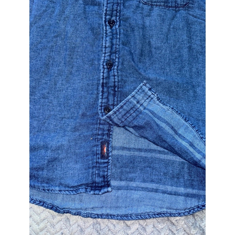 Faherty Mens Blue Knit Season Indigo Button Up Shirt Reversible Size Medium - Picture 6 of 11